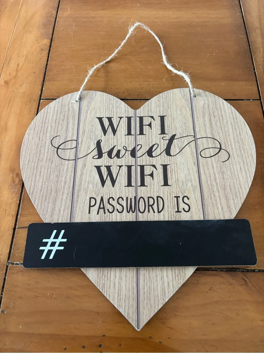 Wooden Heart 'WiFi Sweet WiFi Password is’ Chalk Password Sign - Beige and Black